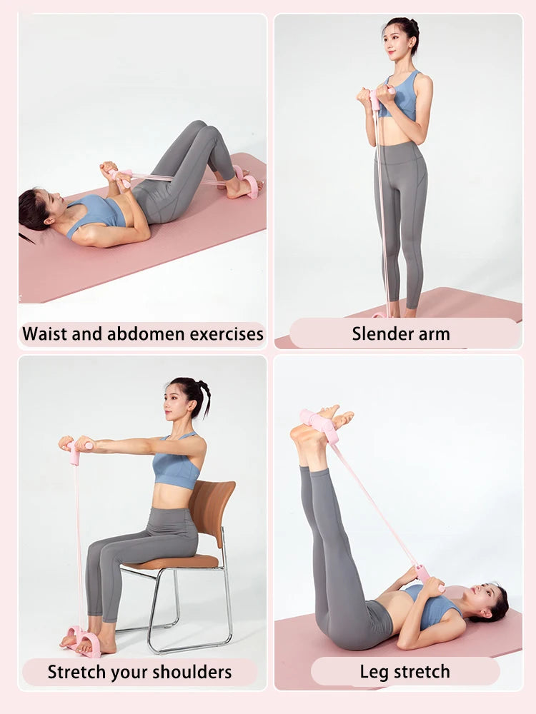 Multifunction Tension Rope 6-Tube Elastic Yoga Pedal Puller Resistance Band Tension Rope for Leg Stretching Slimming Training