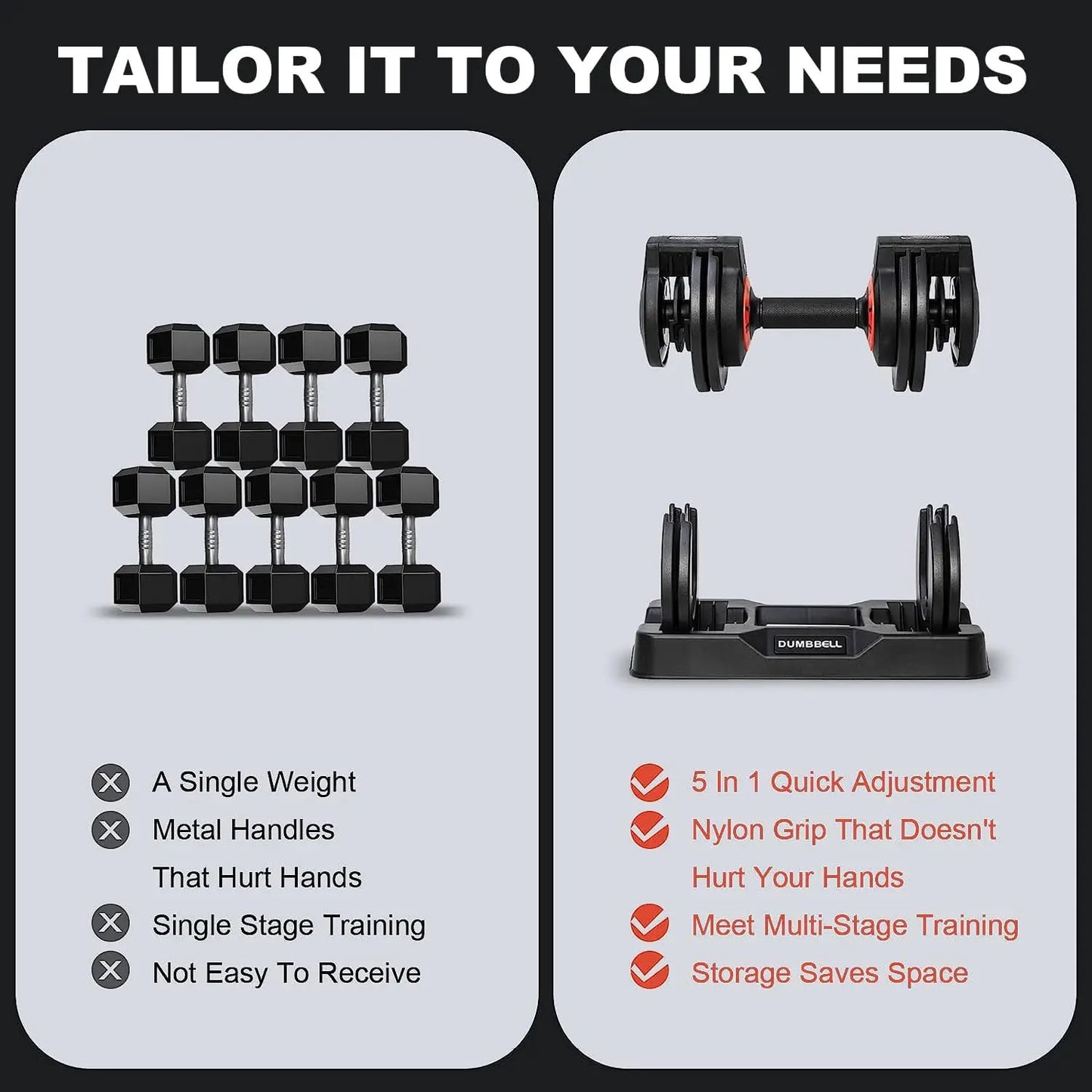 25/55 lbs Pair Dumbbells Set, Adjustable Weights Dumbbells Set for Men and Women with Anti-Slip Fast Adjust Weight by