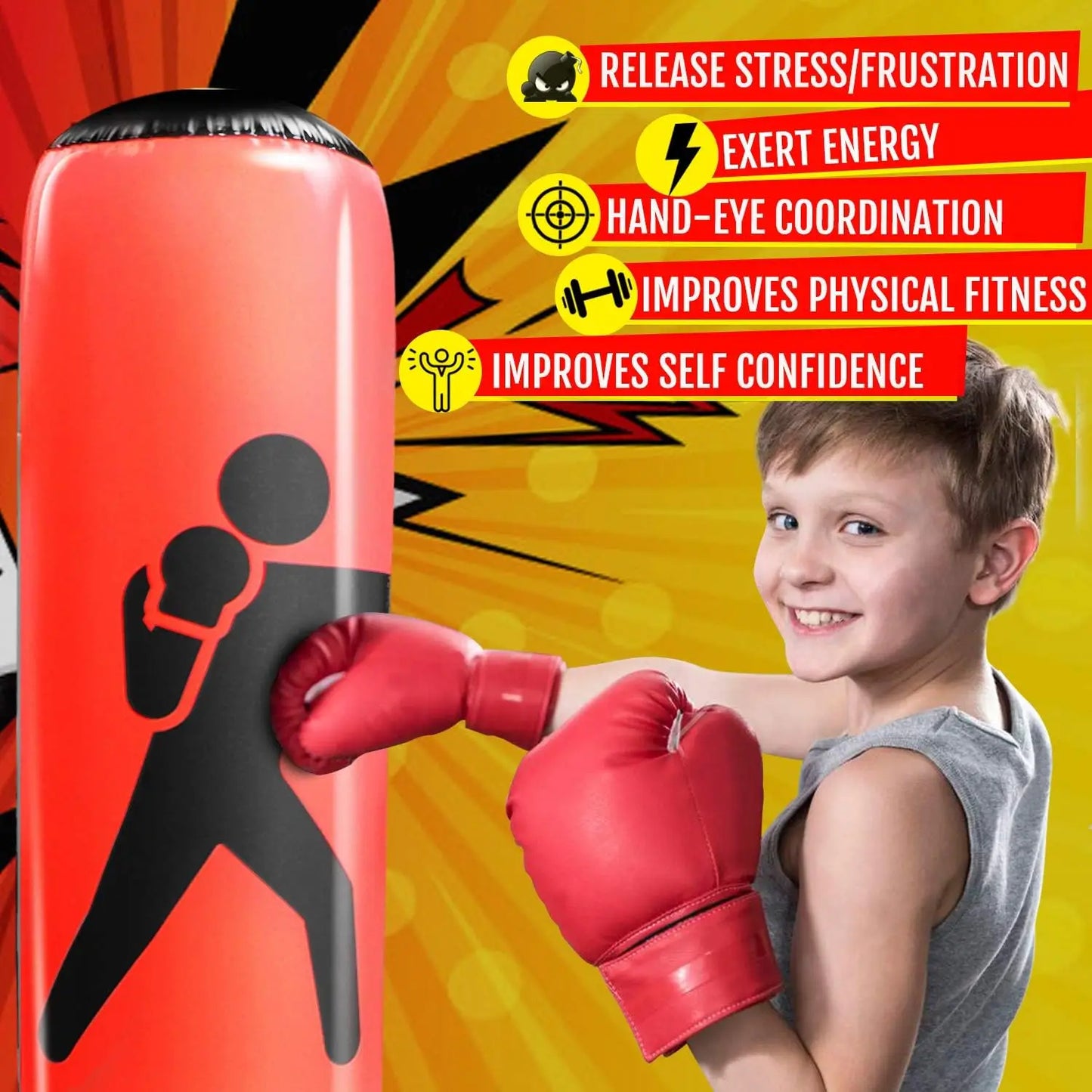 COMCO Boxing Column Inflatable Punching Bag for Adult & kids, Durable PVC Material