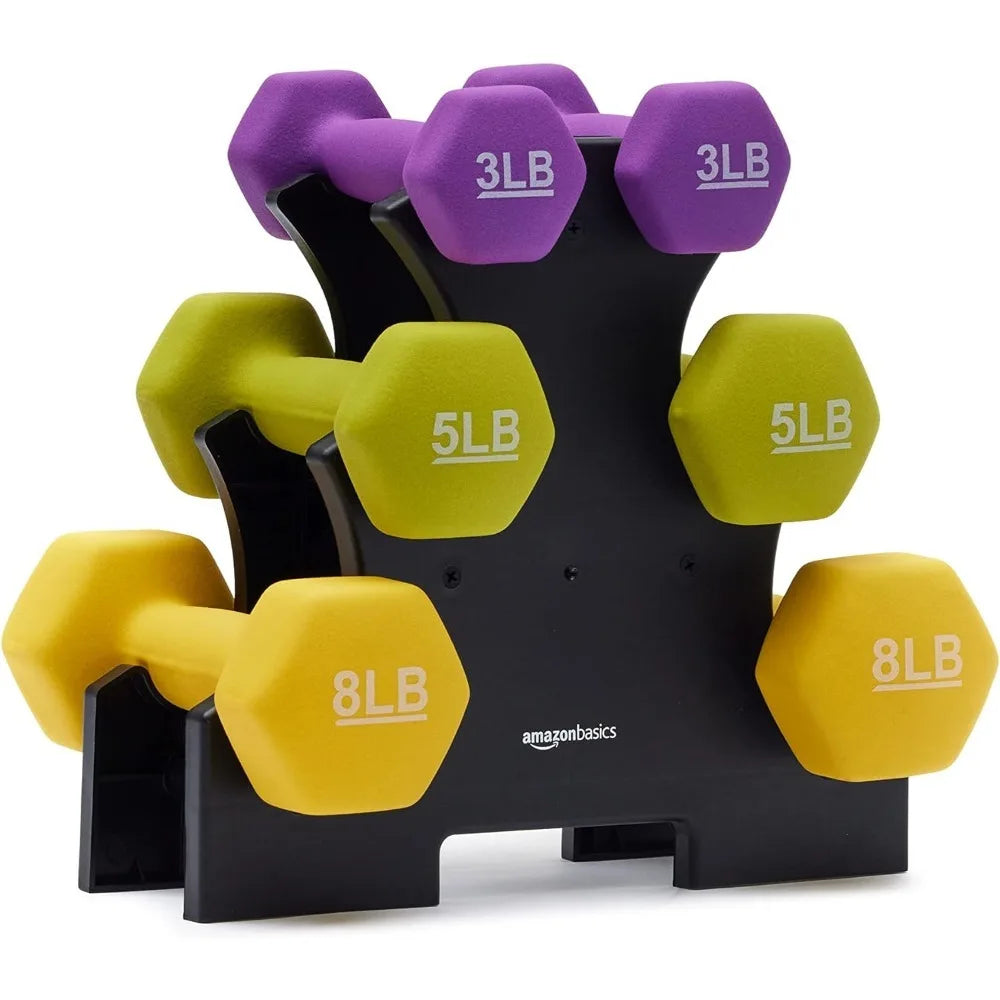 6 Pc Set of 3lb 5lb and 8lb Neoprene Coated Hexagon Workout Dumbbell Hand Weights