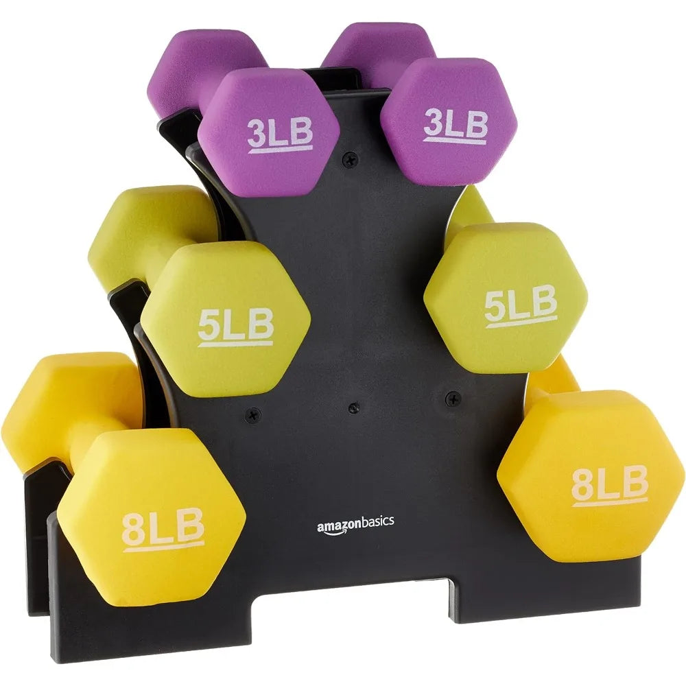 6 Pc Set of 3lb 5lb and 8lb Neoprene Coated Hexagon Workout Dumbbell Hand Weights