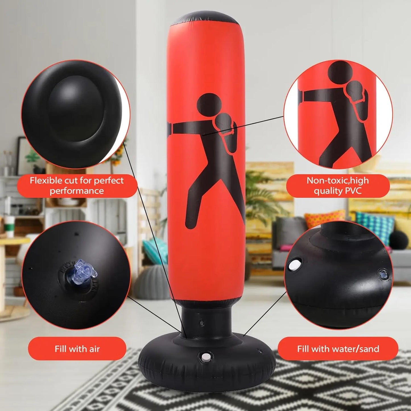 COMCO Boxing Column Inflatable Punching Bag for Adult & kids, Durable PVC Material